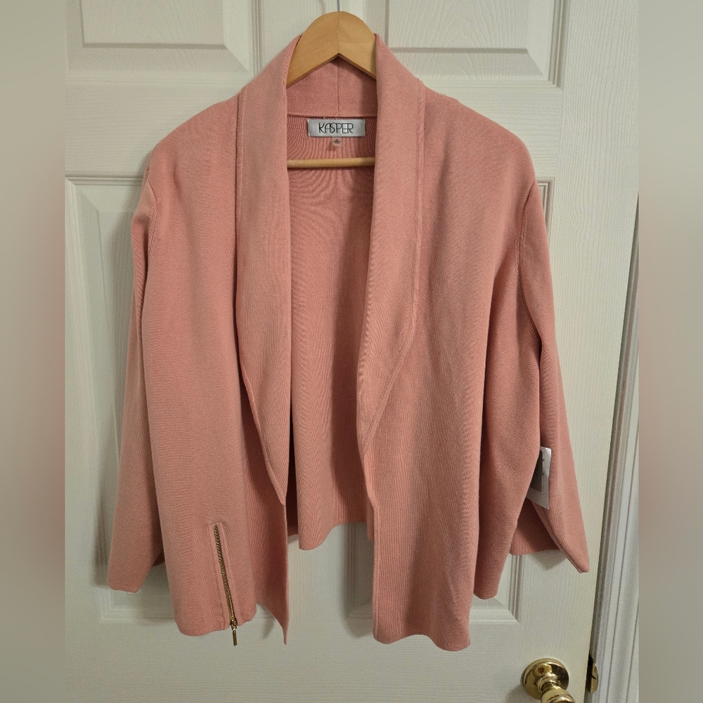 Kasper Light Pink Open Front Knit Cardigan With Zipper Accents Size 3X NWT